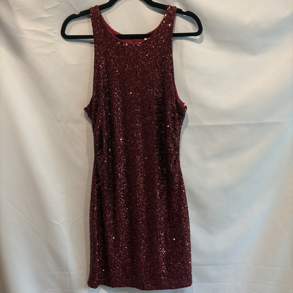 Abound Sequin Sz L Ruby Red Sparkle Sleeveless Mini Dress Party Cocktail NWOT